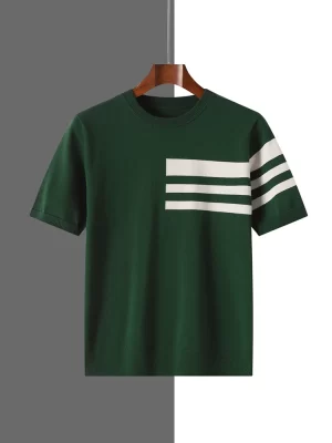 Men's T-Shirt Summer Round Neck Knitted Top Solid color Loose Leisure Tee Men Loose Breathable Shirt Basic Clothing Half Sleeve